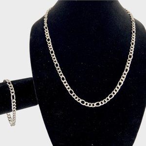 14K White Gold Plated Figaro 8mm Link Chain Necklace Bracelet Set